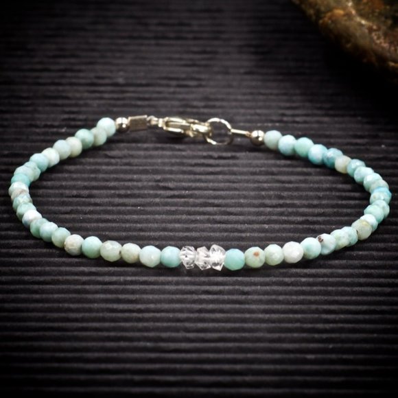 Larimar and Herkimer Diamond Crystal Bracelet - Handmade to Order - Picture 1 of 2
